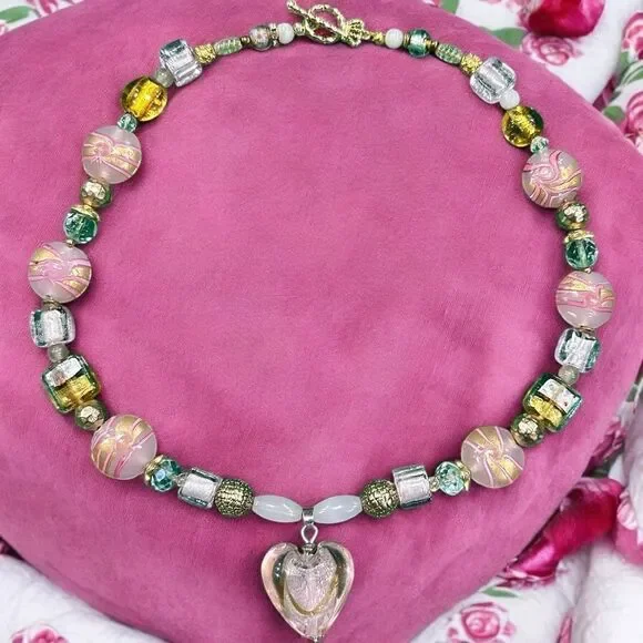 Rare One of a Kind Handmade Necklace w/ Graffiti & Gold Murano Glass Beads 18kGP - Picture 3 of 8